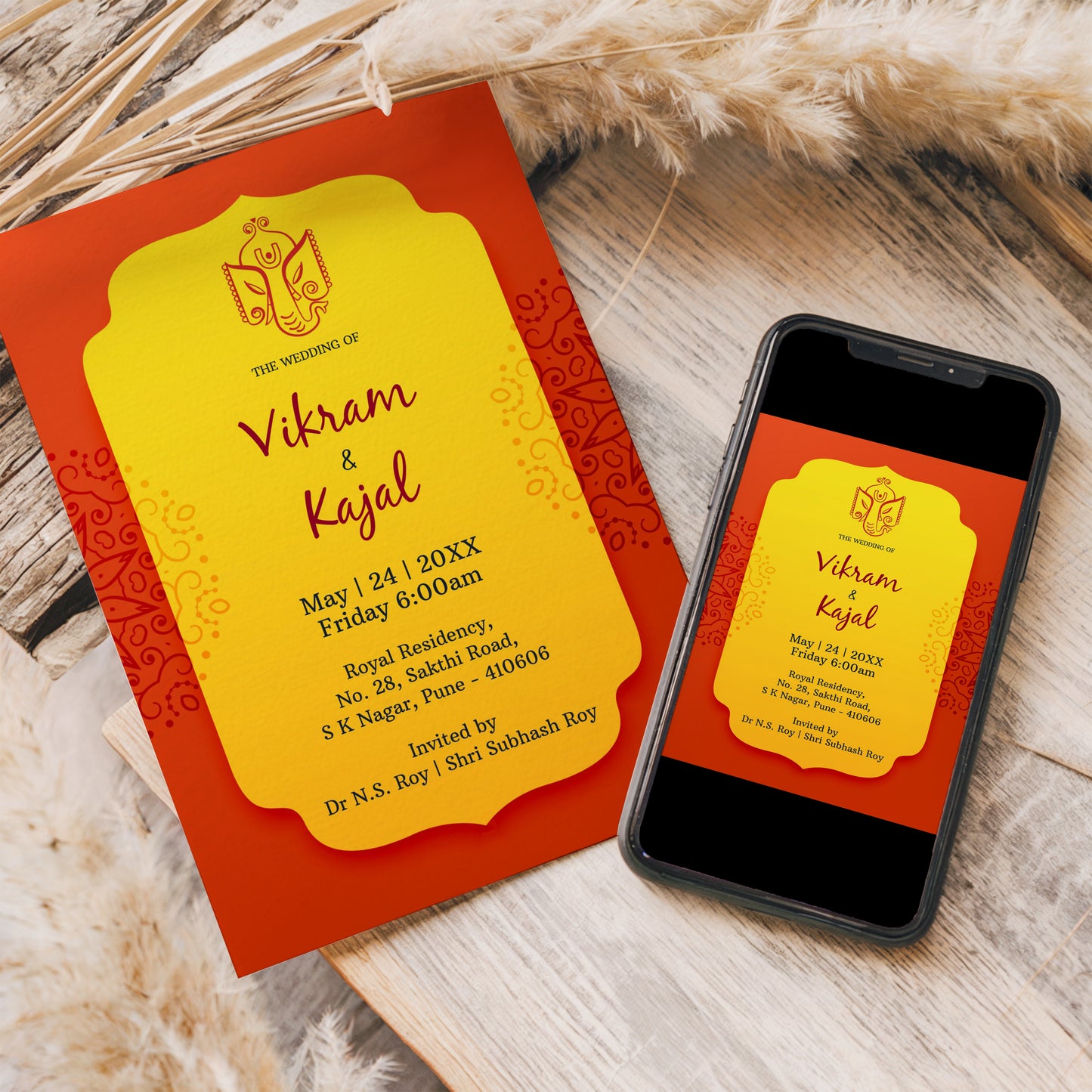 Classic Yellow Palette Wedding Invitation Template, Printable Invitation, Orange, Evite, Digital Wedding Invite, – W103