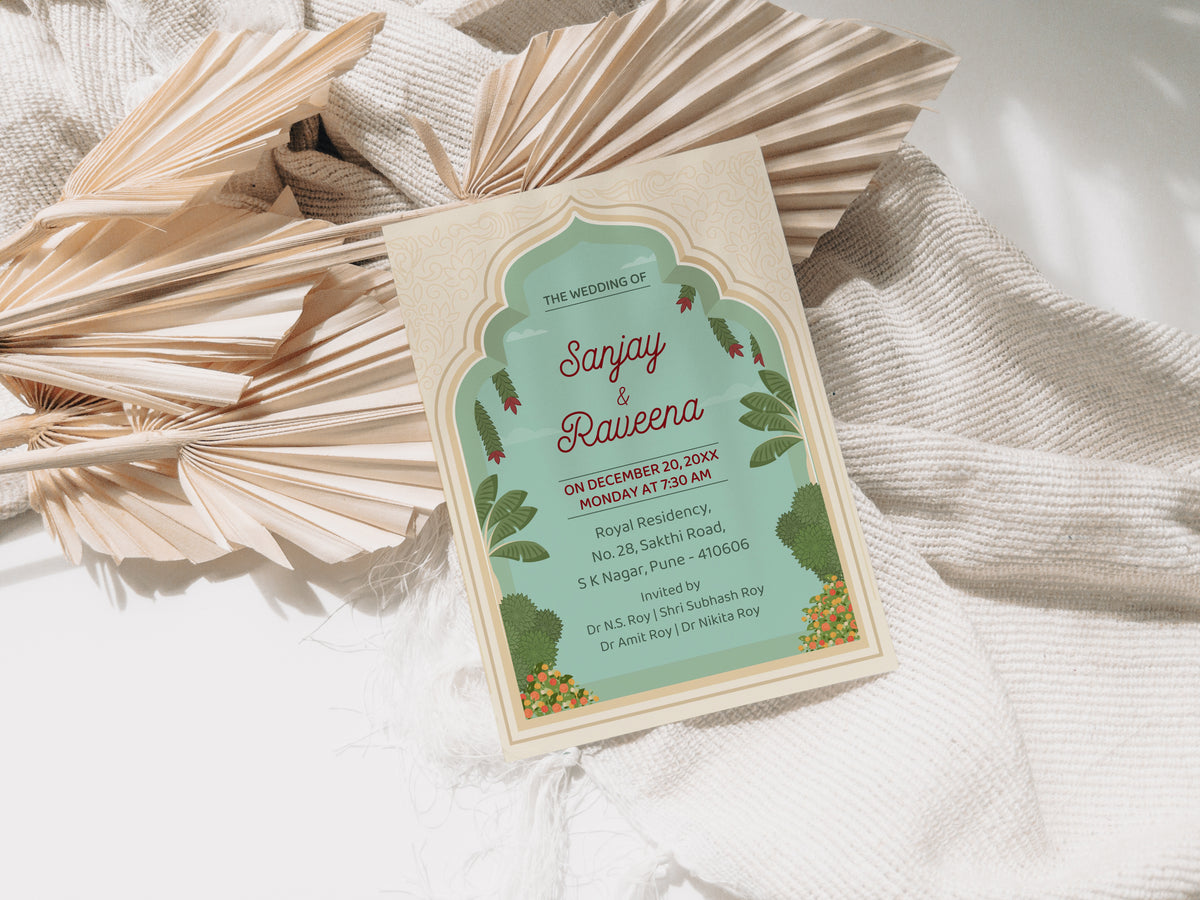 Green Arch Wedding Invitation Template, Printable Invitation, Evite, Digital Wedding Invite, – W107