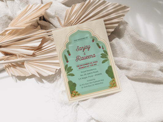 Green Arch Wedding Invitation Template, Printable Invitation, Evite, Digital Wedding Invite, – W107