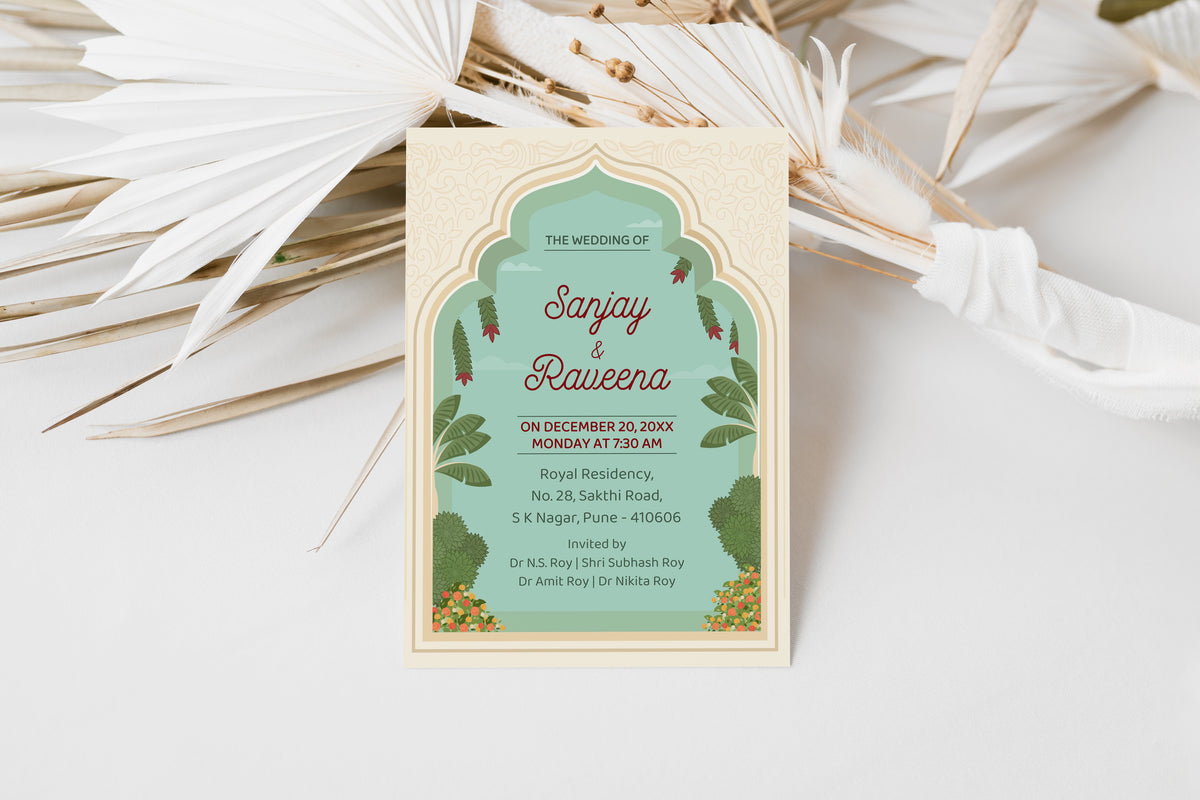 Green Arch Wedding Invitation Template, Printable Invitation, Evite, Digital Wedding Invite, – W107