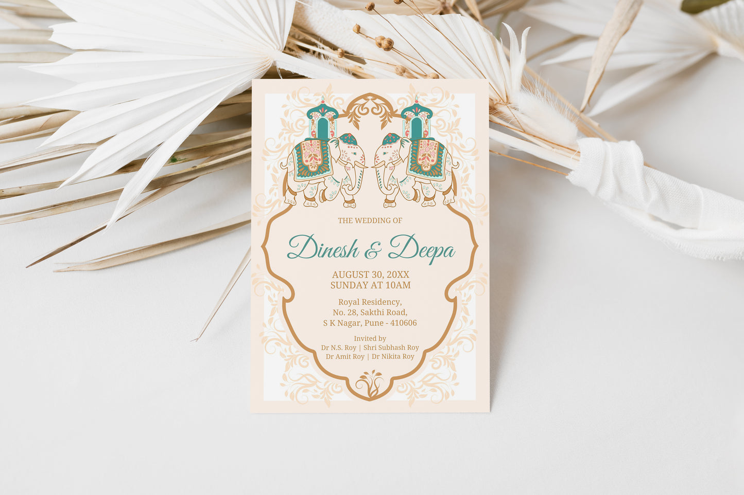 Traditional Green Wedding Invitation Template, Printable Invitation, Evite, Digital Wedding Invite, – W111
