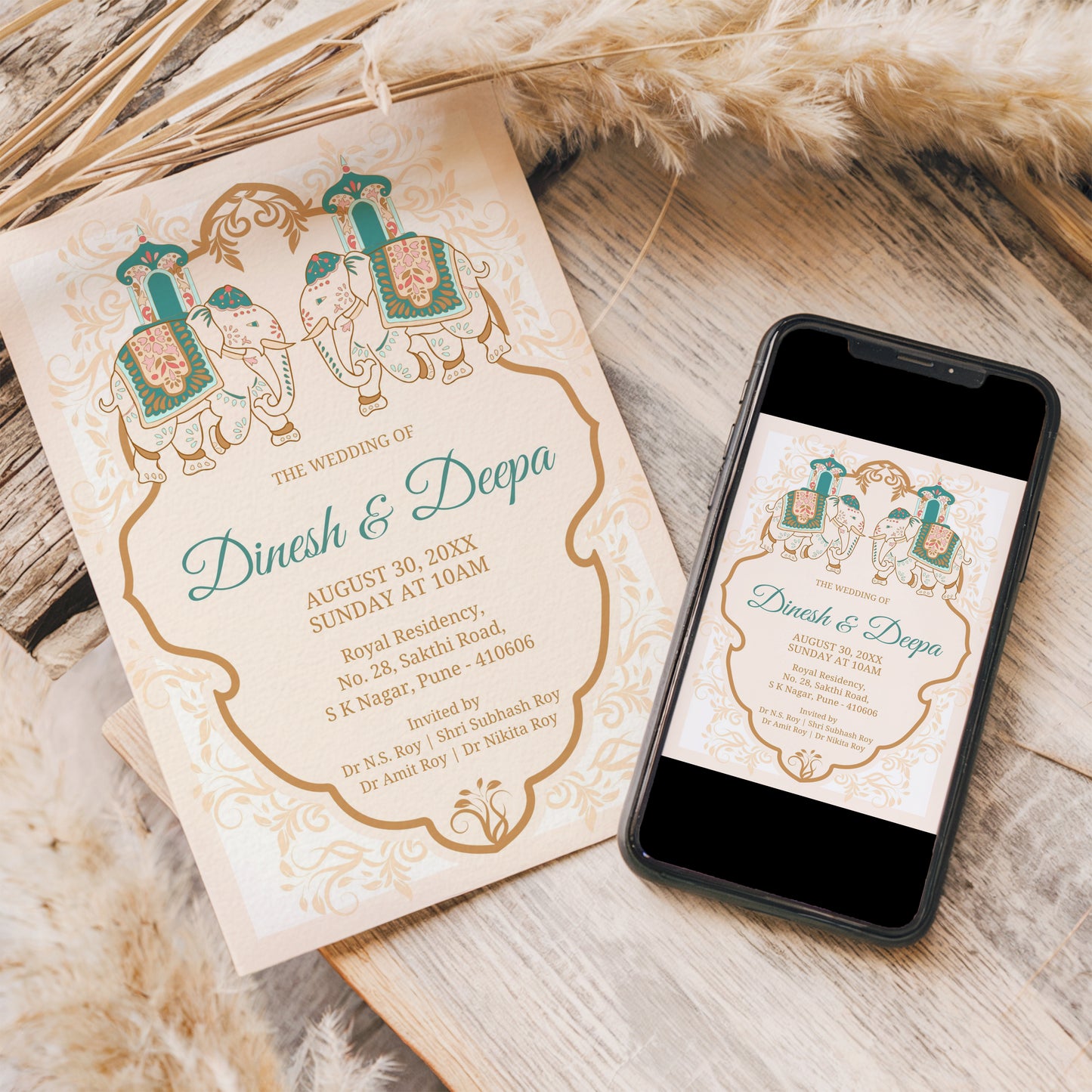 Traditional Green Wedding Invitation Template, Printable Invitation, Evite, Digital Wedding Invite, – W111