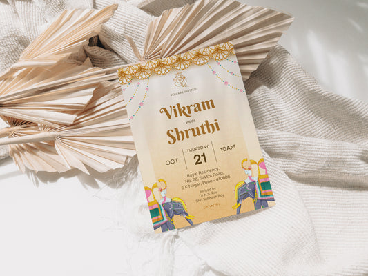 Traditional Wedding Invitation Template, Printable Invitation, Evite, Yellow, Brown, Digital Wedding Invite ,– W116