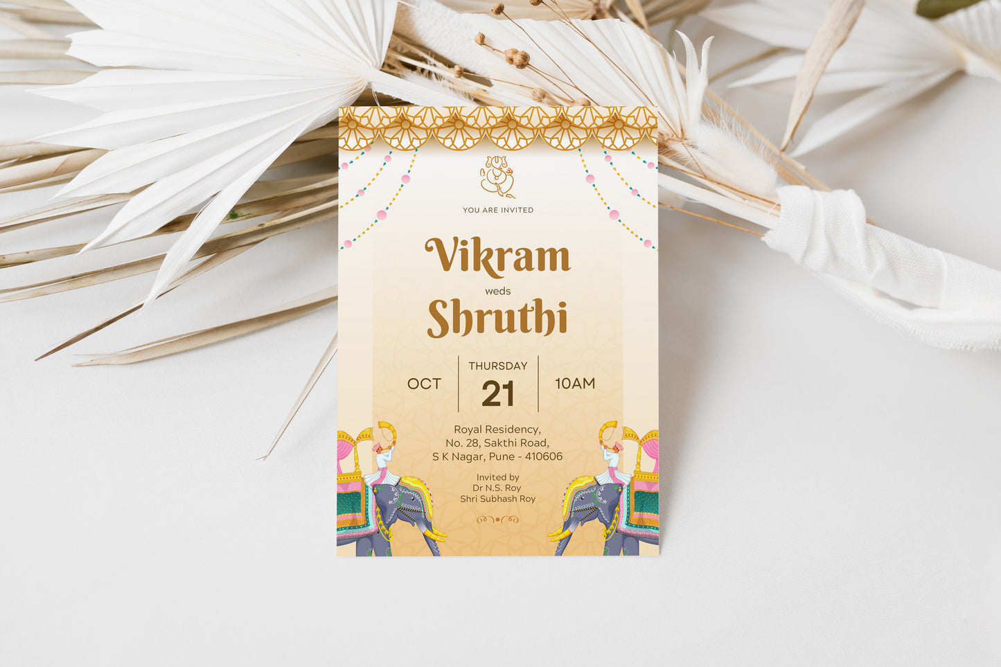 Traditional Wedding Invitation Template, Printable Invitation, Evite, Yellow, Brown, Digital Wedding Invite ,– W116