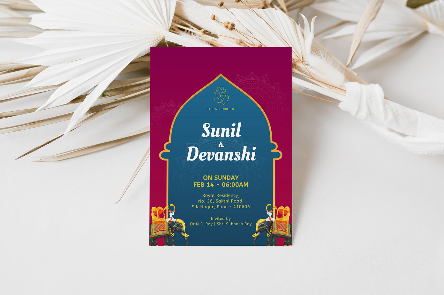 Traditional Marigold Wedding Invitation Template, Printable Invitation, Green, Burgundy, Evite, Digital Wedding Invite, – W117