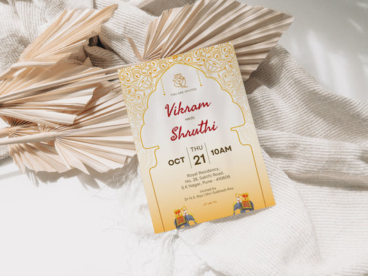 Indian Traditional Wedding Invitation Template, Printable Invitation, Yellow, White, Evite, Digital Wedding Invite,  – W119