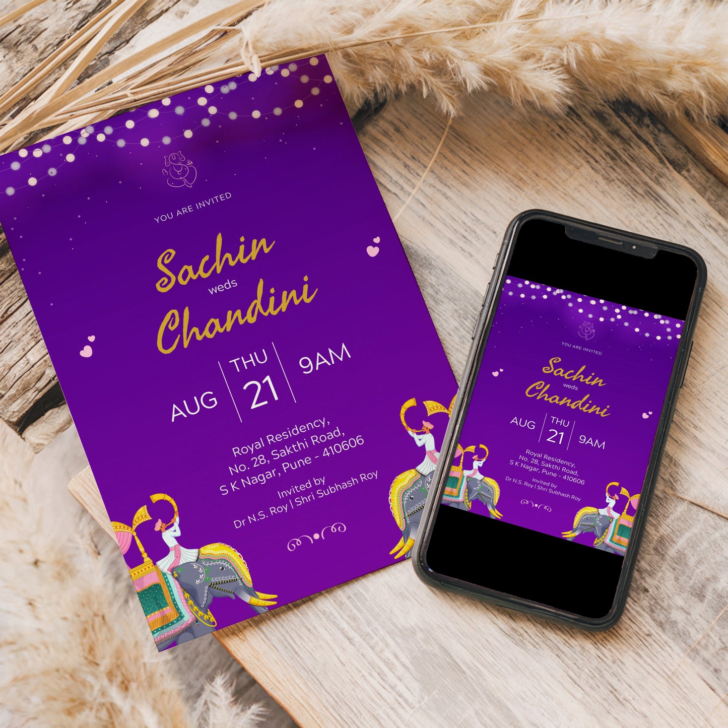 Purple Traditional Wedding Invitation Template, Printable Invitation, Evite, Digital Wedding Invite, – W121