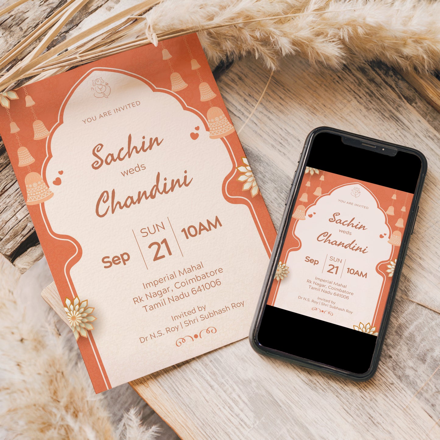 Beautiful Wedding Invitation Template, Printable Invitation, Evite, Sandstone, Orange, Digital Wedding Invite,  – W122