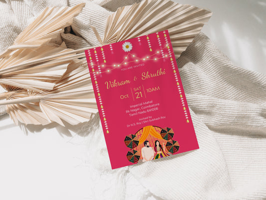 Marigold Pink Wedding Invitation Template, Printable Invitation, Evite, Digital Wedding Invite,  – W184