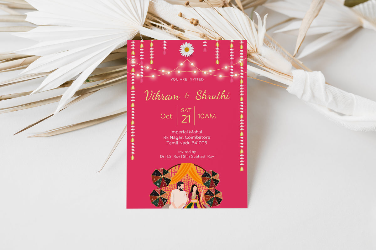 Marigold Pink Wedding Invitation Template, Printable Invitation, Evite, Digital Wedding Invite,  – W184