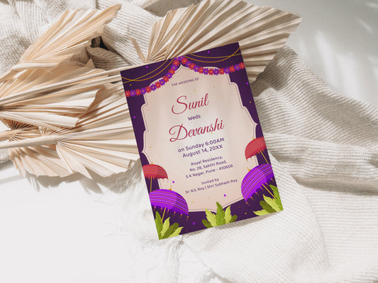 Purple Umberella Wedding Invitation Template, Printable Invitation, Evite, Digital Wedding Invite,  – W195