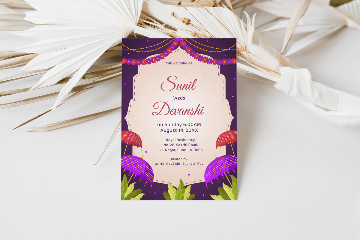 Purple Umberella Wedding Invitation Template, Printable Invitation, Evite, Digital Wedding Invite,  – W195