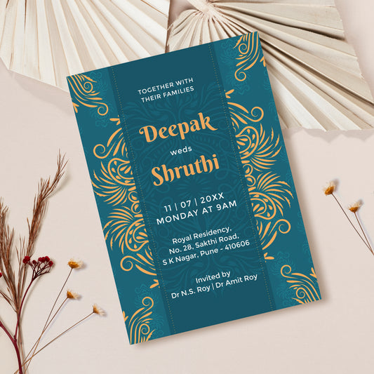 Emerald Blue Palette Wedding Invitation Template, Printable Invitation, Evite, Digital Wedding Invite,  – W190