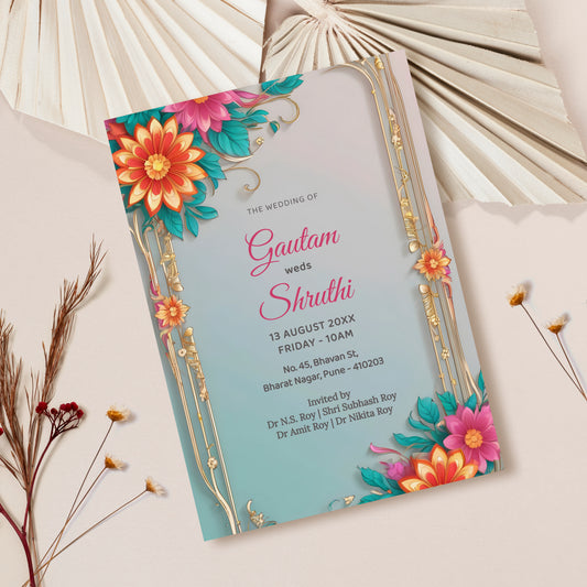 Elegant Blue Palette Wedding Invitation Template, Printable Invitation, Evite, Digital Wedding Invite,  – W112