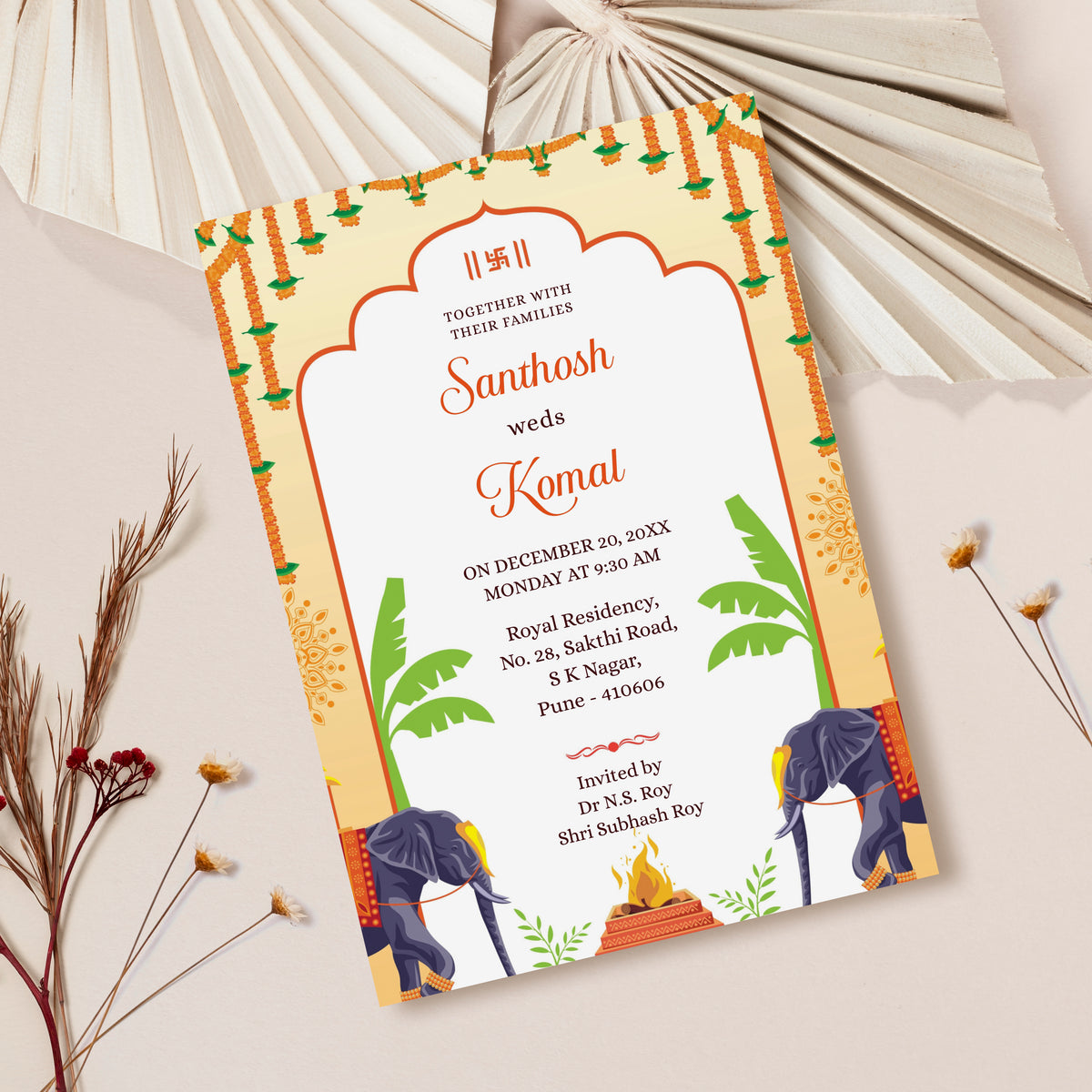 Marigold Traditional Wedding Invitation Template, Printable Invitation, Yellow, Evite, Digital Wedding Invite, Edit yourself, Corjl – WI0061