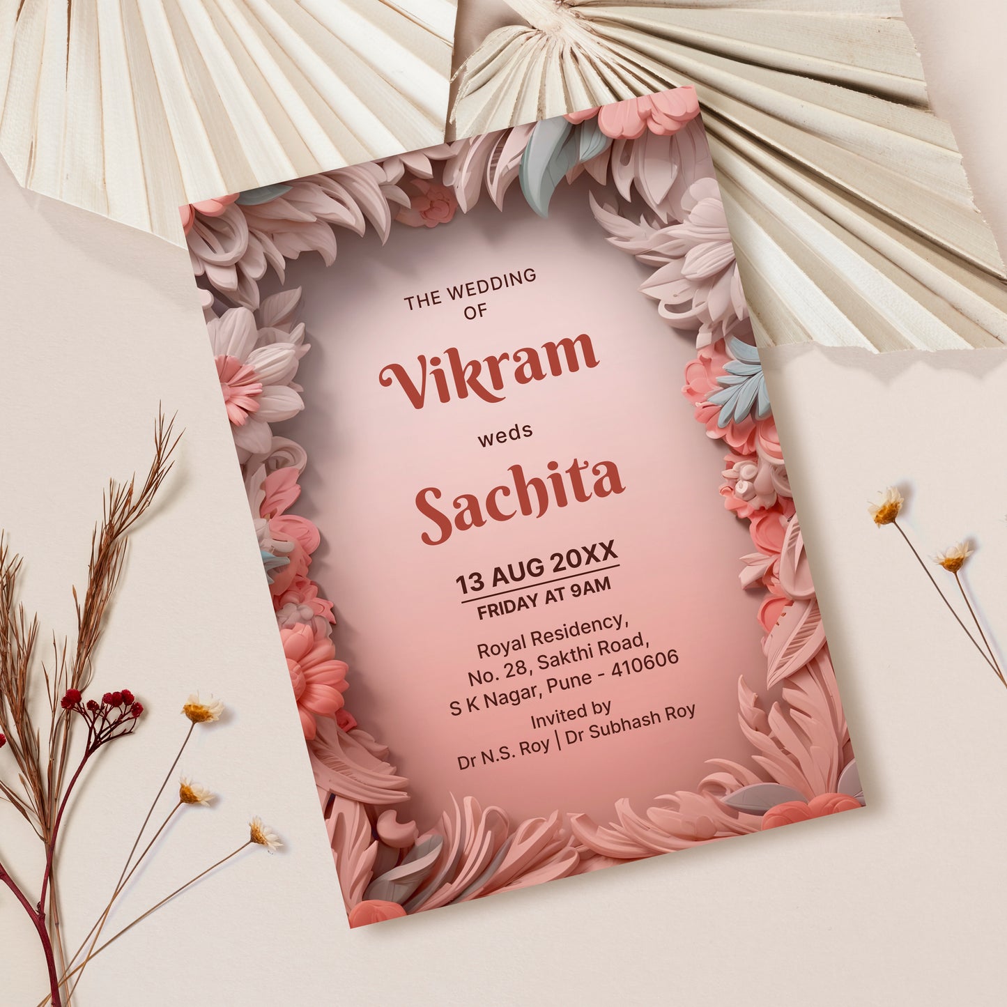 Blush Pink Palette Wedding Invitation Template, Printable Invitation, Evite, Digital Wedding Invite, – W134