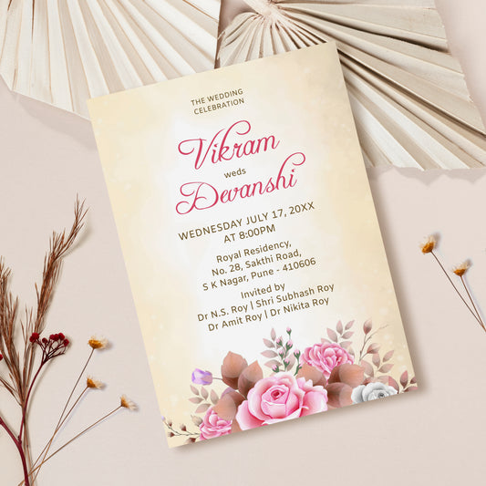 Watercolour Pink Wedding Invitation Template, Printable Invitation, Evite, Digital Wedding Invite, Edit yourself, Corjl – WI0029