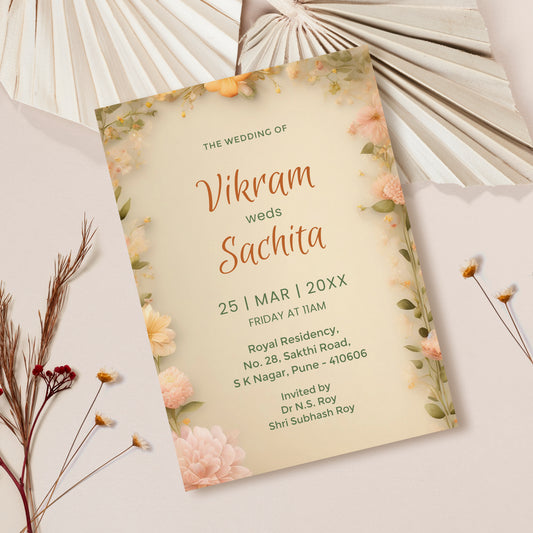 Elegant Yellow Floral Wedding Invitation Template, Printable Invitation, Evite, Digital Wedding Invite,  – W182