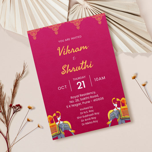 Dark Pink Traditional Wedding Invitation Template, Printable Invitation, Evite, Digital Wedding Invite, – W118