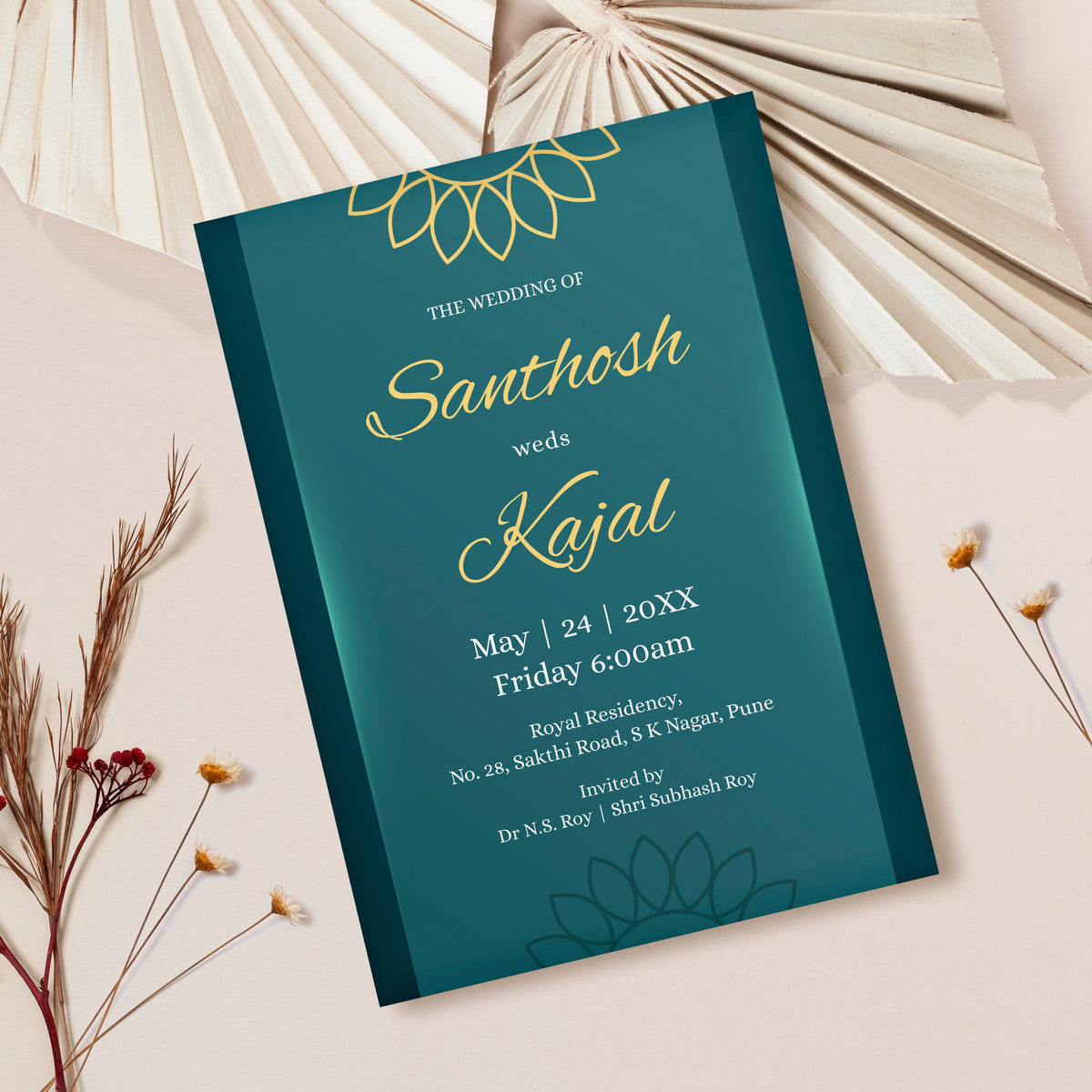 Teal Blue Palette Wedding Invitation Template, Printable Invitation, Evite, Digital Wedding Invite,  – W101