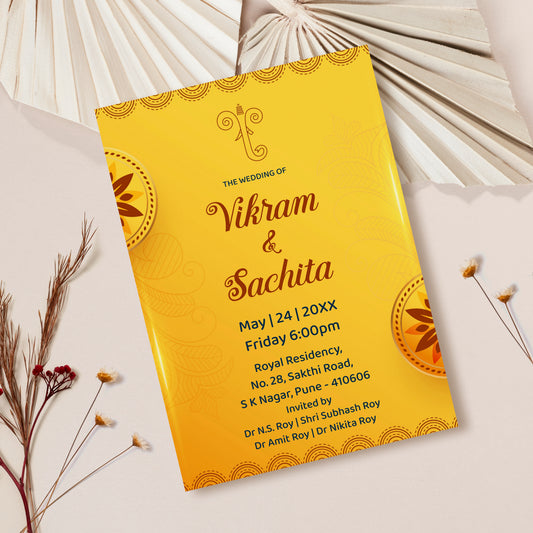 Indian Traditional Wedding Invitation Template, Printable Invitation, Yellow, Evite, Digital Wedding Invite, Edit yourself, Corjl – WI0006