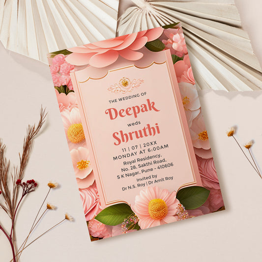 Pink Rose Palette Wedding Invitation Template, Printable Invitation, Evite, Digital Wedding Invite,  – W143