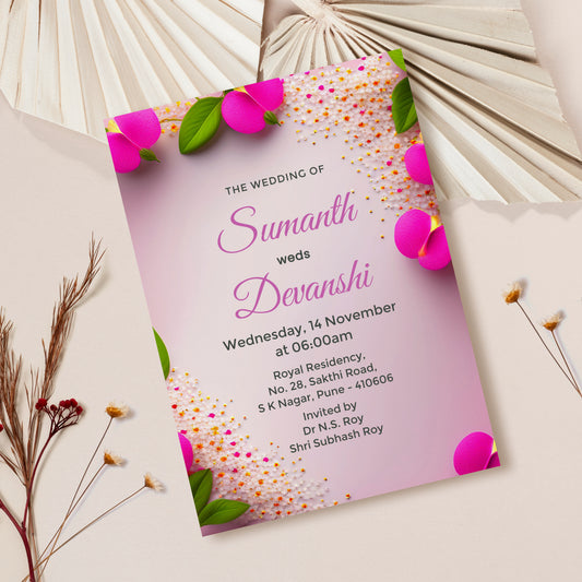 Magenta Floral Wedding Invitation Template, Printable Invitation, Evite, Digital Wedding Invite,  – W170