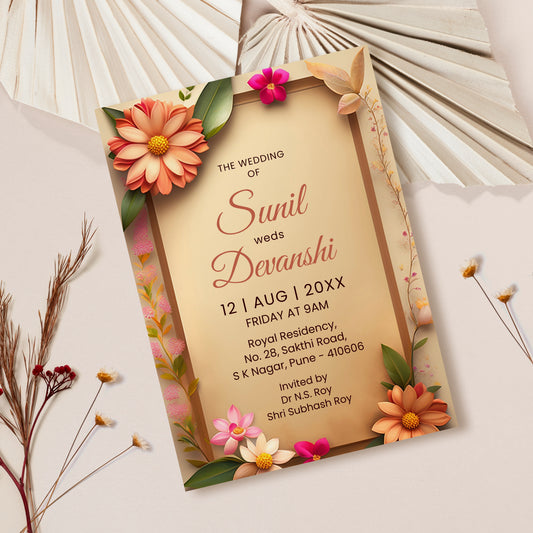 Daisy Woody Palette Wedding Invitation Template, Printable Invitation, Evite, Digital Wedding Invite, – W183