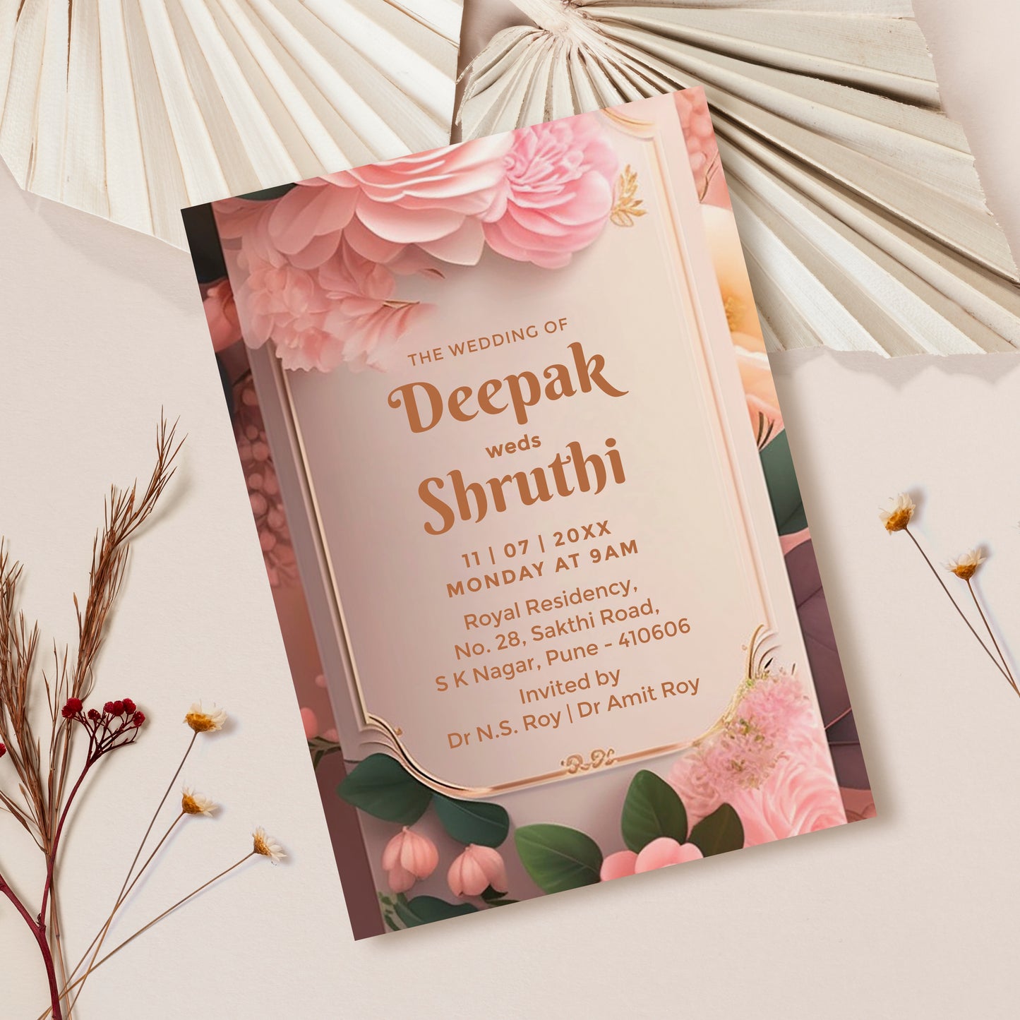 Luxurious Pink Wedding Invitation Template, Printable Invitation, Evite, Digital Wedding Invite,  – W125