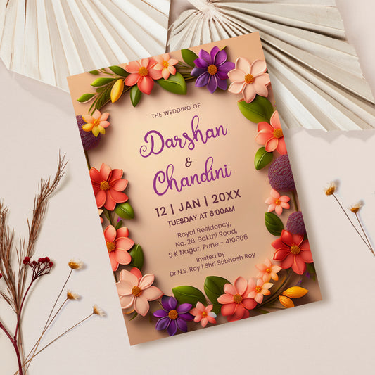 Purple Peach Palette Wedding Invitation Template, Printable Invitation, Evite, Digital Wedding Invite, – W124