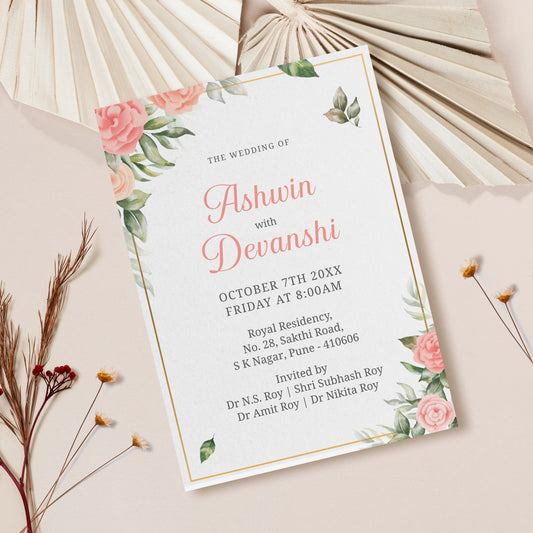 Watercolour Pink Palette Wedding Invitation Template, Printable Invitation, Evite, Digital Wedding Invite, Edit yourself, Corjl – WI0018