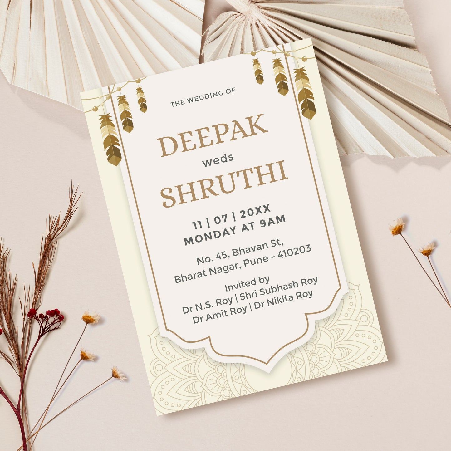 Modern Wedding Invitation Template, Printable Invitation, Evite, Yellow, Digital Wedding Invite, – W113