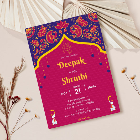 Traditonal Red Blue Wedding Invitation Template, Printable Invitation, Evite, Digital Wedding Invite, – W120
