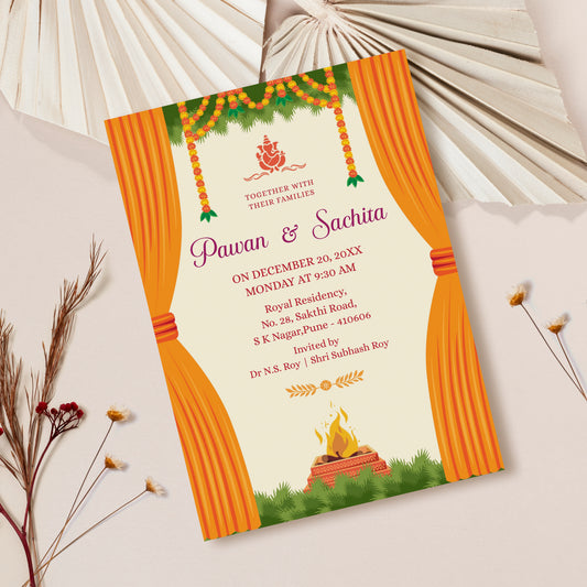 Tradtional Yellow Wedding Invitation Template, Printable Invitation, Evite, Digital Wedding Invite, Edit yourself, Corjl – WI0058