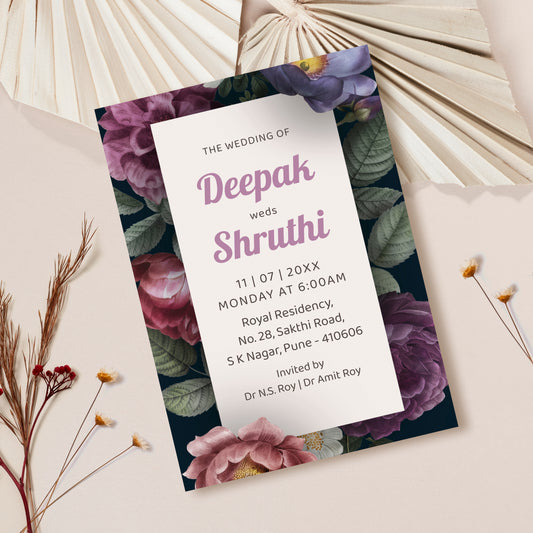 Green Palette Wedding Invitation Template, Printable Invitation, Pink, Evite, Digital Wedding Invite, – W153