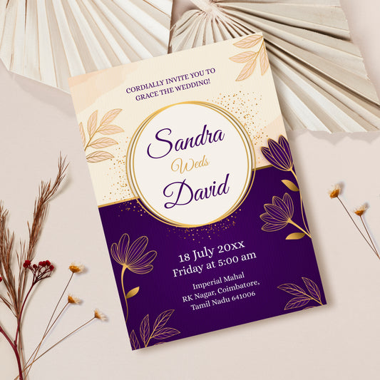 Purple Flower Wedding Invitation Template, Printable Invitation, Evite, Digital Wedding Invite, Edit yourself, Corjl – WI0005