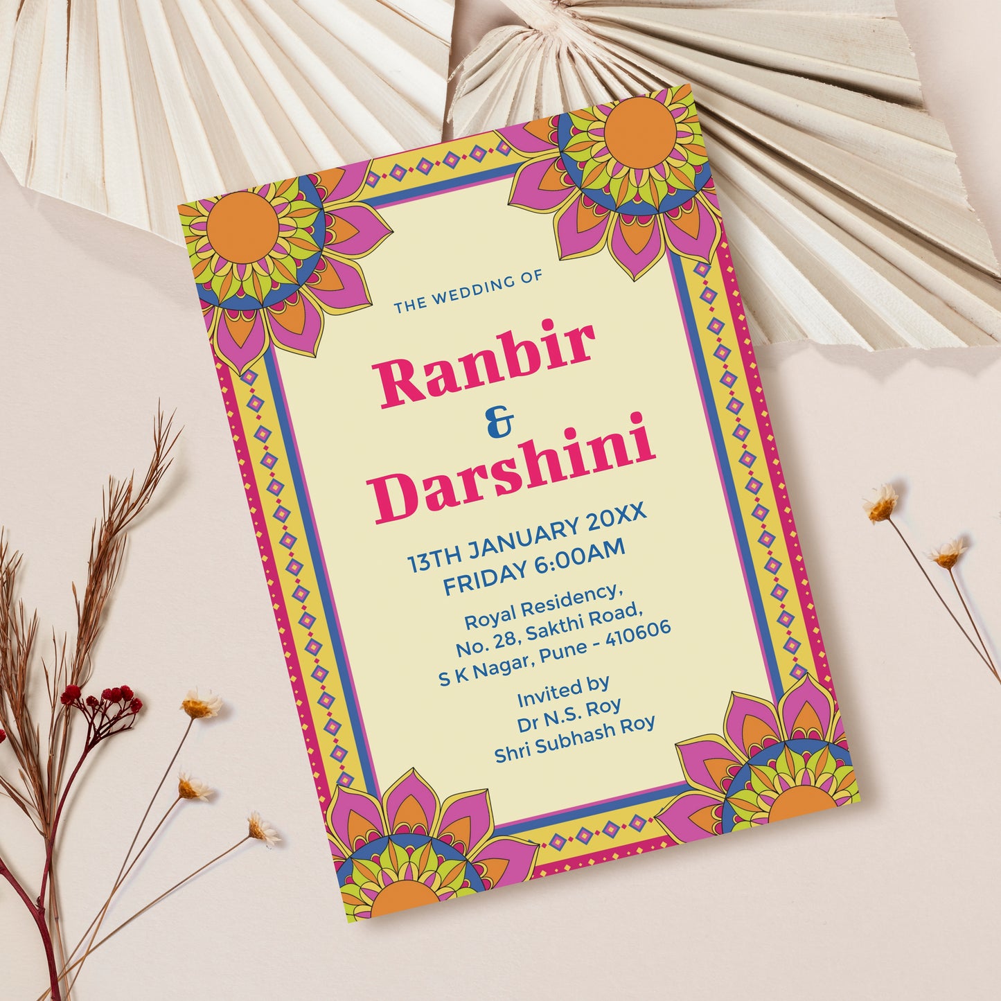 Elegant Pink Wedding Invitation Template, Printable Invitation, Evite, Digital Wedding Invite,  – W098