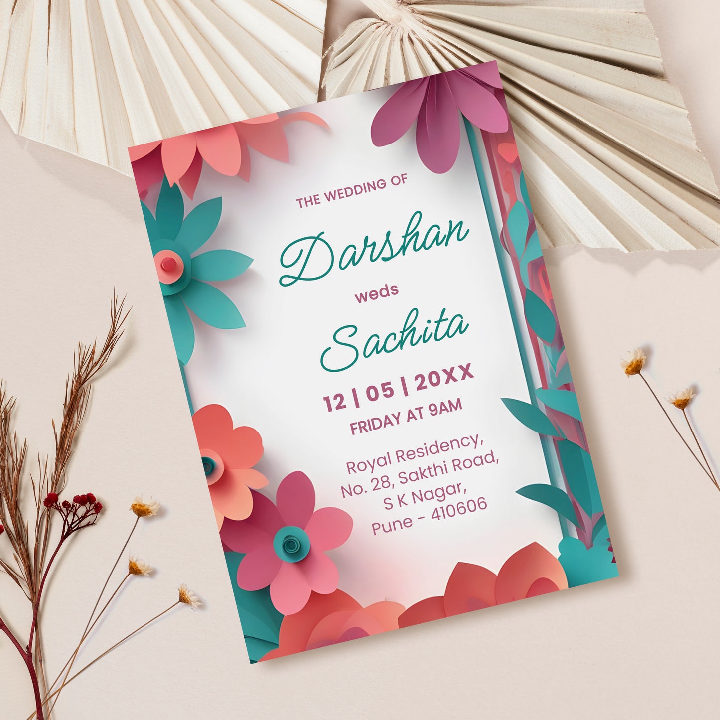 Daisy Floral Wedding Invitation Template, Printable Invitation, Evite, Digital Wedding Invite, – W154
