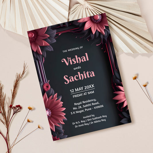 Black Rose Palette Wedding Invitation Template, Printable Invitation, Evite, Digital Wedding Invite, – W135