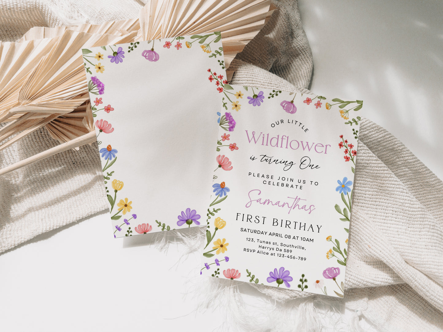 Wild Flowers Birthday Invitation, Wildflowers, Girl First Birthday Invitation, Editable Wild Floral, Garden Birthday, Instant Download 0352