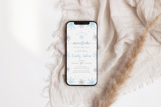 A little Snowflake Evite Template Baby Shower Digital Invite Winter Baby Party Electronic Invitation Minimal Gender Neutral Evite, 0312
