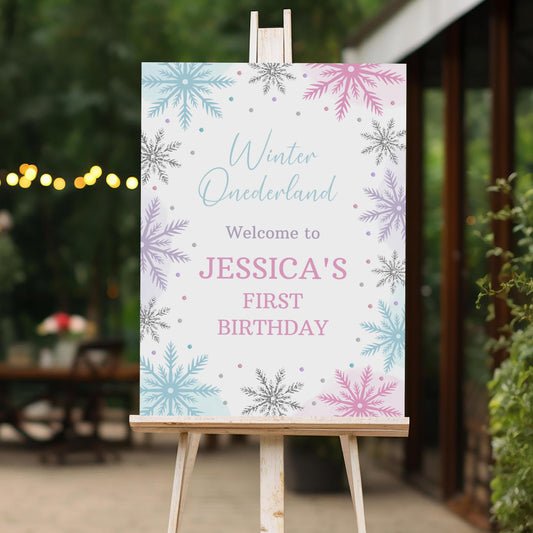 Winter Onderland Welcome Sign, Printable Sign Board, Girl Birthday, Digital Download, Edit yourself, Corjl 0311