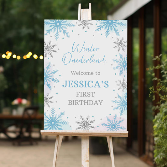 Winter Onderland Welcome Sign, Printable Sign Board, Girl Birthday, Digital Download, Edit yourself, Corjl 0312