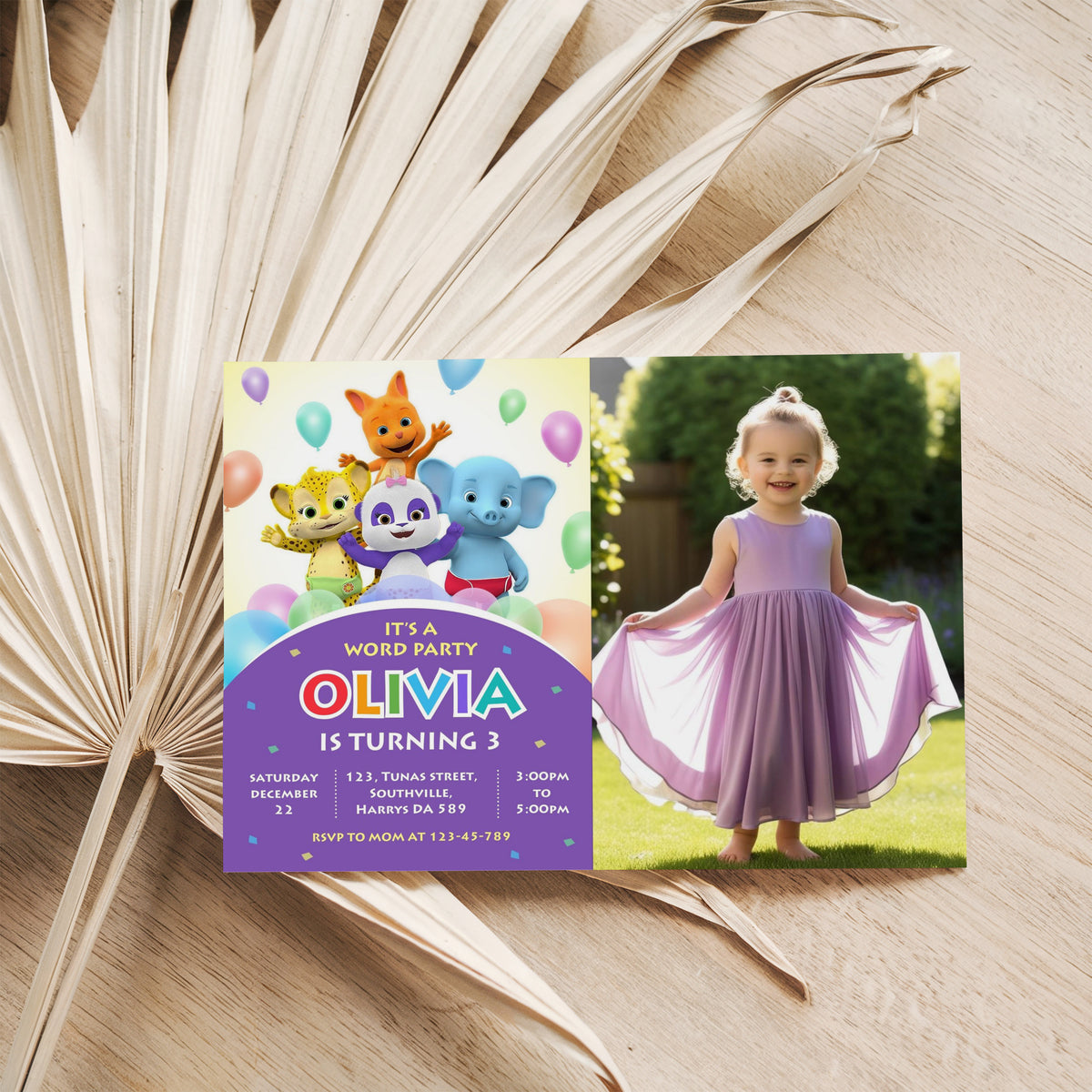 Word Party Photo Birthday Invitation Template, Printable Photo Invitation, Girl Birthday, Evite, Digital Invite, 0045