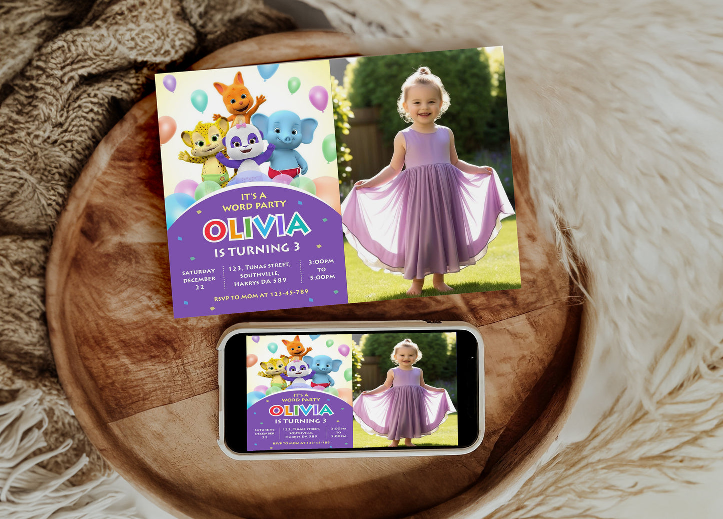 Word Party Photo Birthday Invitation Template, Printable Photo Invitation, Girl Birthday, Evite, Digital Invite, 0045