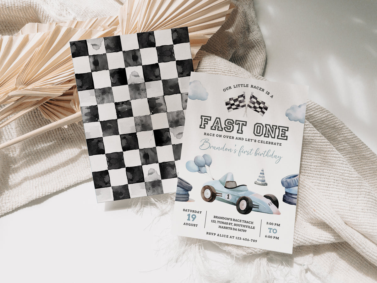 Fast One Racing Car First Birthday Invitation 1st Birthday Invitation Vintage Racecar Invite Printable Template Instant Download 0465