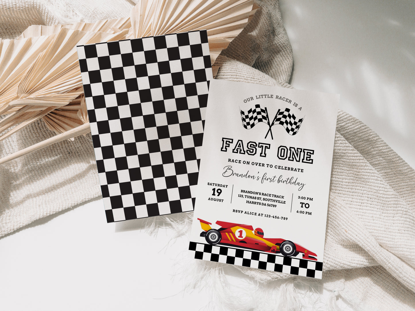 Fast One Racing Car First Birthday Invitation 1st Birthday Invitation Vintage Racecar Invite Printable Template Instant Download 0413