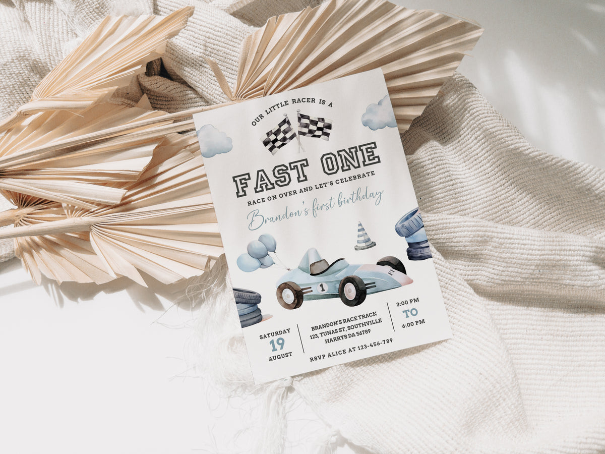 Fast One Racing Car First Birthday Invitation 1st Birthday Invitation Vintage Racecar Invite Printable Template Instant Download 0465