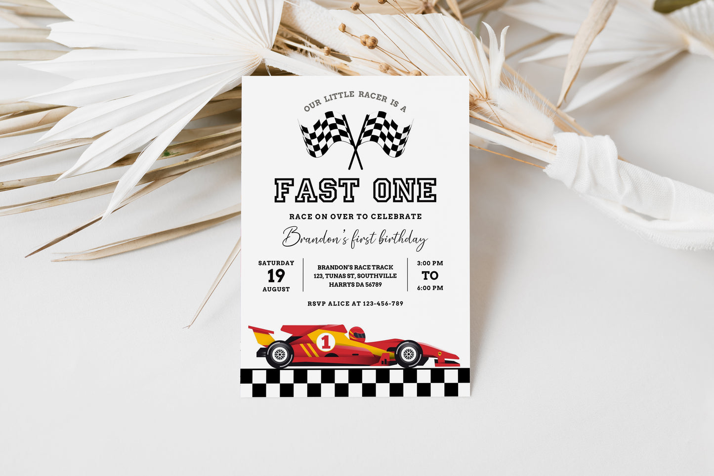 Fast One Racing Car First Birthday Invitation 1st Birthday Invitation Vintage Racecar Invite Printable Template Instant Download 0413