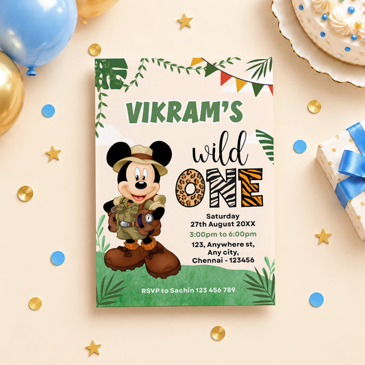 Mickey Safari 1st Birthday Invitation | Digital & Printed